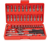 Heavy Duty Hand Tool Storage Box | Portable 46-Piece Auto Car Repair Kit with Ratchet Socket Wrench Set
